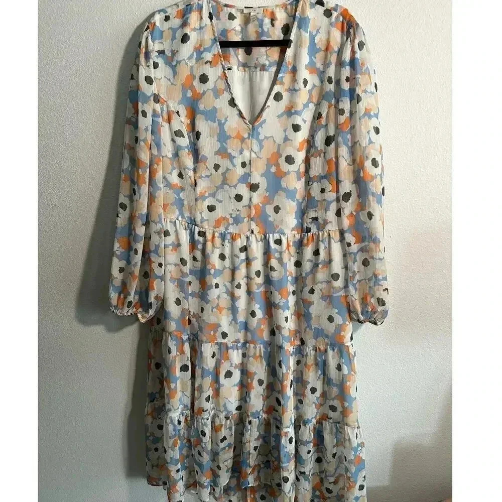 Joie Boho Printed Floral Fields Tiered Midi Dress XXL